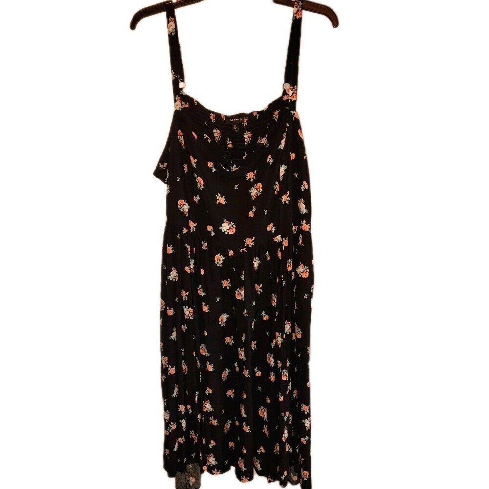 Torrid Green/Pink Midi Challis Smocked Tiered Floral Dress size 3X